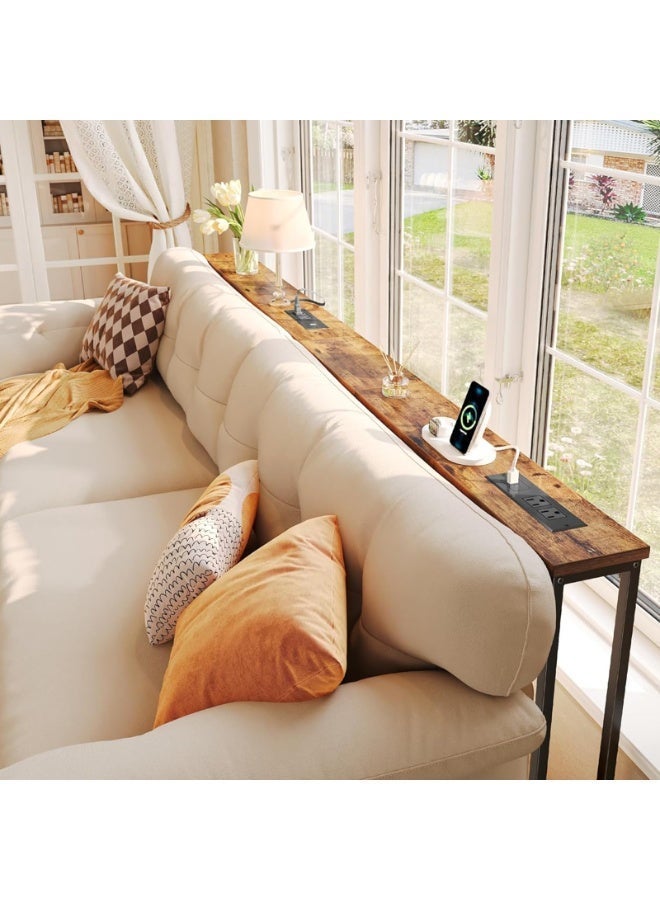 Sharpdo 200CM Narrow Console Table with 2 Outlet, Narrow Table, Sofa Tables, House Entrance Table with Charging Station, for Living Room, Bedroom, Rustic Brown - Image 1